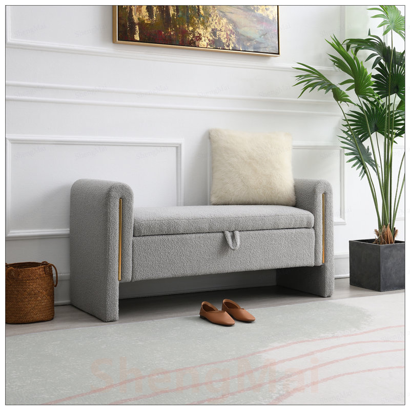 Banc de bout avec accoudoirs et rangement Modern Teddy Bed, Grey, Grey, Grey