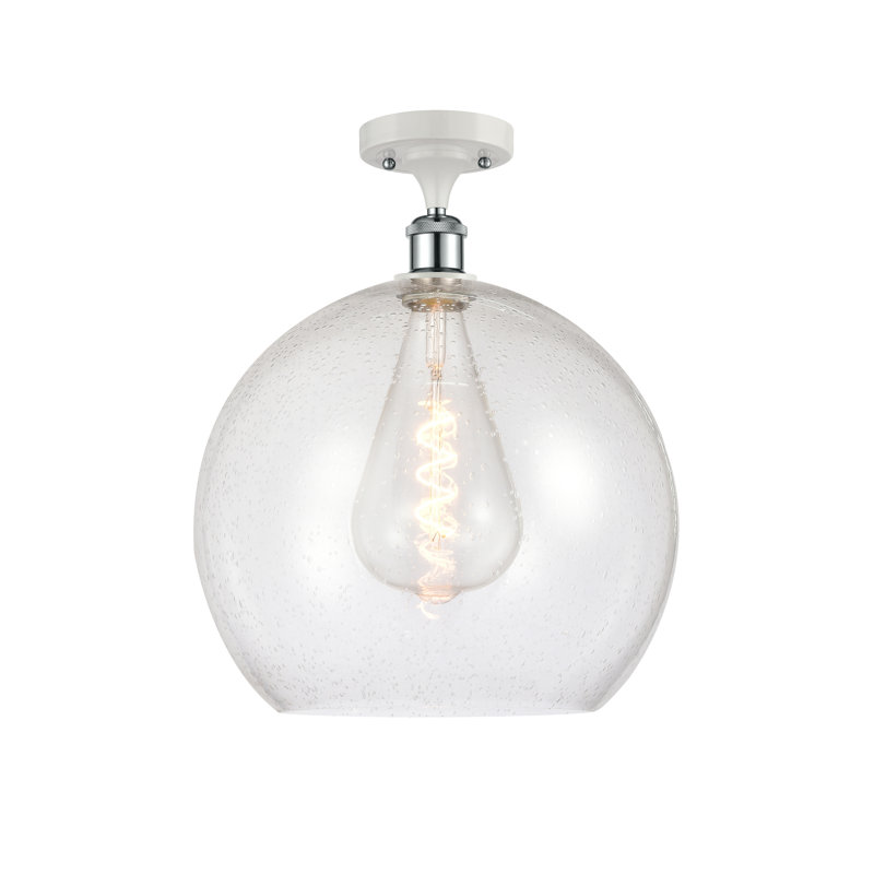 Plafonnier semi-encastré 1 lumière, Blanc / chrome poli, H 18,38 po x l 13,75 po x P 13,75 po, Ampoule non incluse
