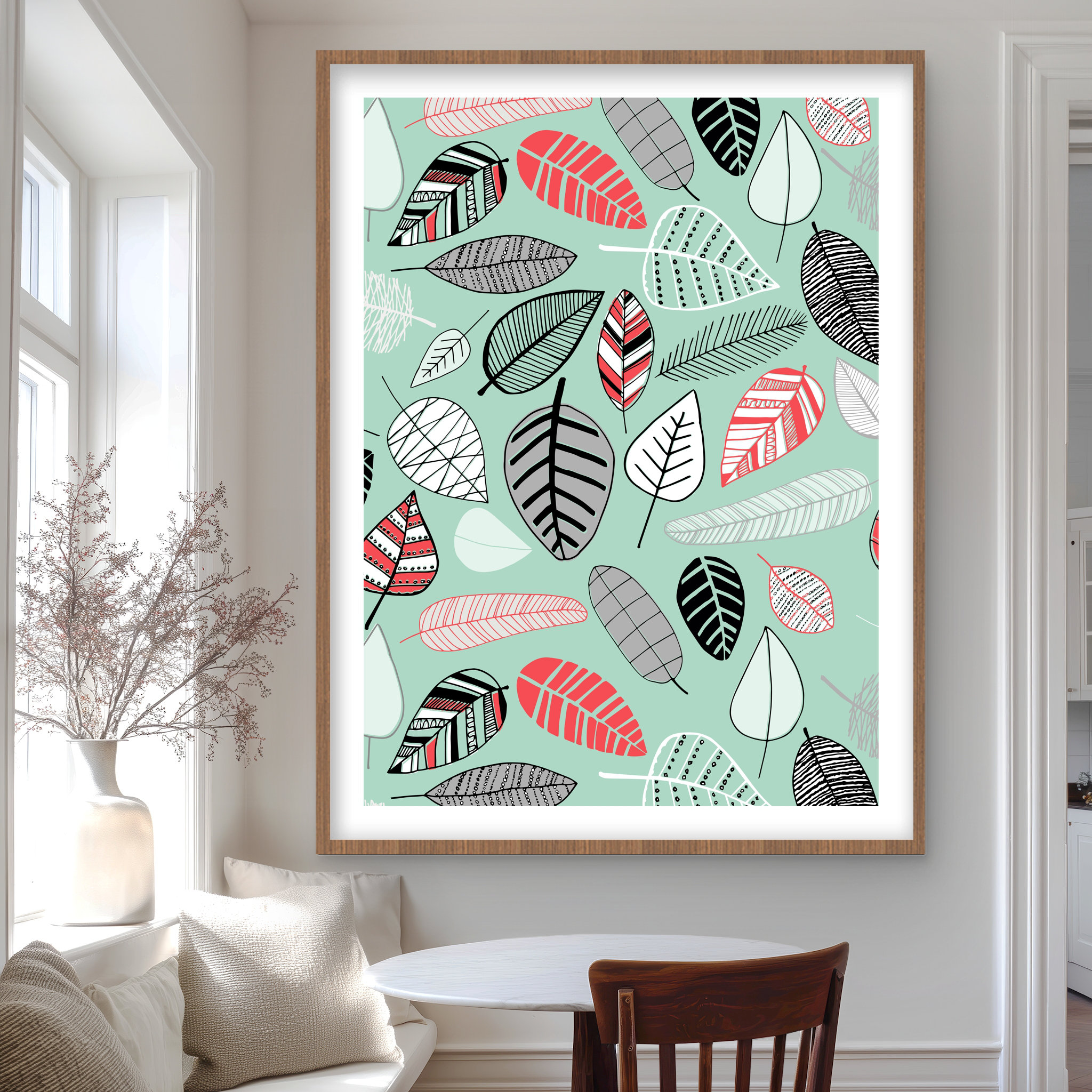 Lark Manor Turquoise Leaf Patterns - Coral Framed Print for Kids Decor ...