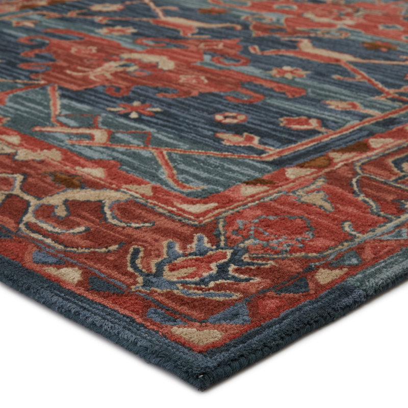 Tapis rouge / bleu en laine touffeté à la main Corla, Rectangle de 10 pi x 14 pi