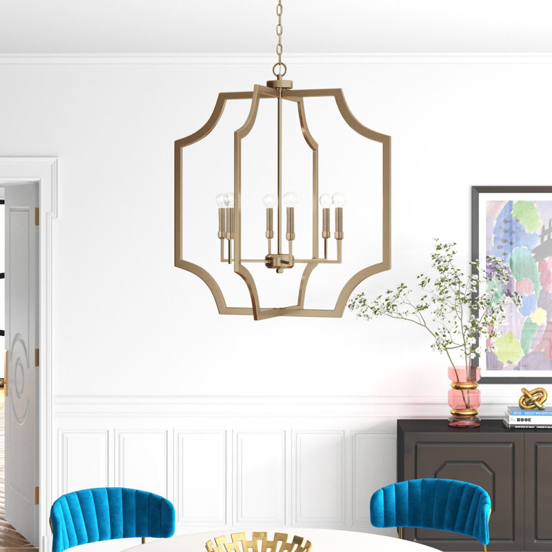 Lustre géométrique 6 lumières , Laiton vieilli