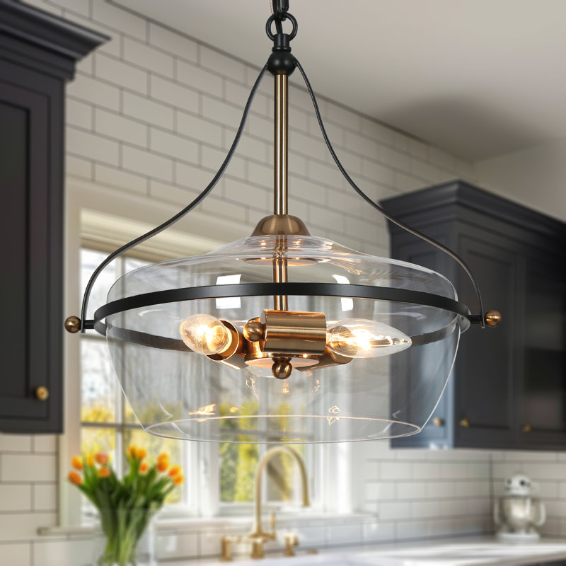  Luminaire suspendu 3 lumières pour îlot de cuisine 3 lumières, Noir/laiton