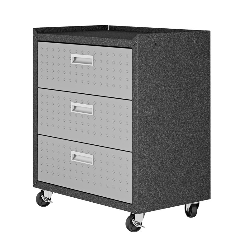 Armoire de rangement pour garage mobile en métal à 3 tiroirs Fortress, Gris / Noir