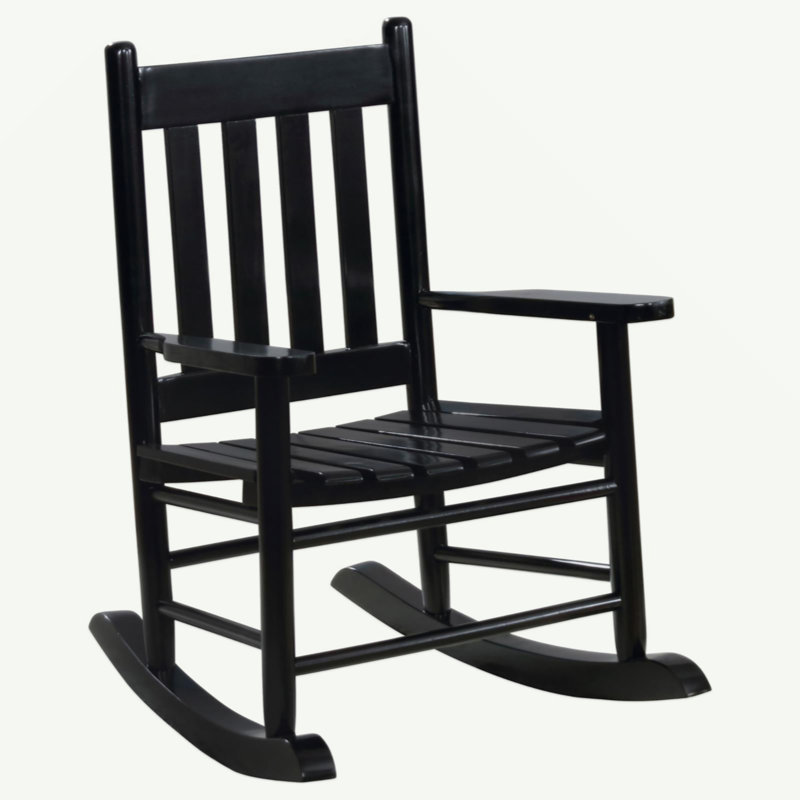 Chaise berçante à dossier à lattes pour jeunes, Noir, noir, noir, noir