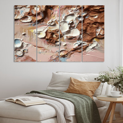 «Terracotta Bliss Texture Abstract IV», art mural abstrait sur toile - 4 panneaux