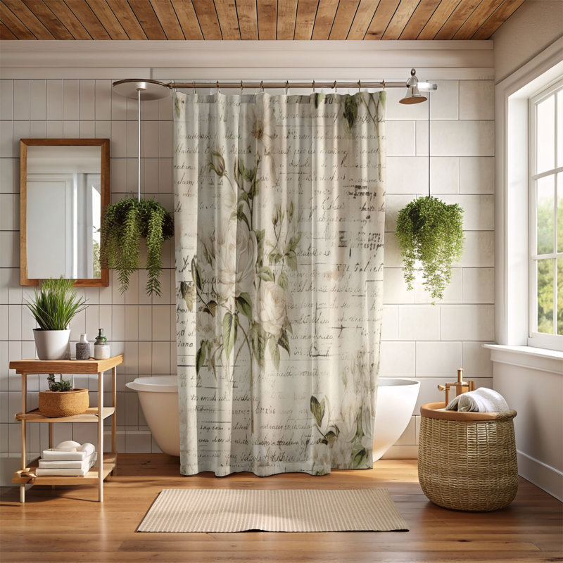 Rideau de douche 1 pièce Flowered Initiales, H 74 po x l 71 po