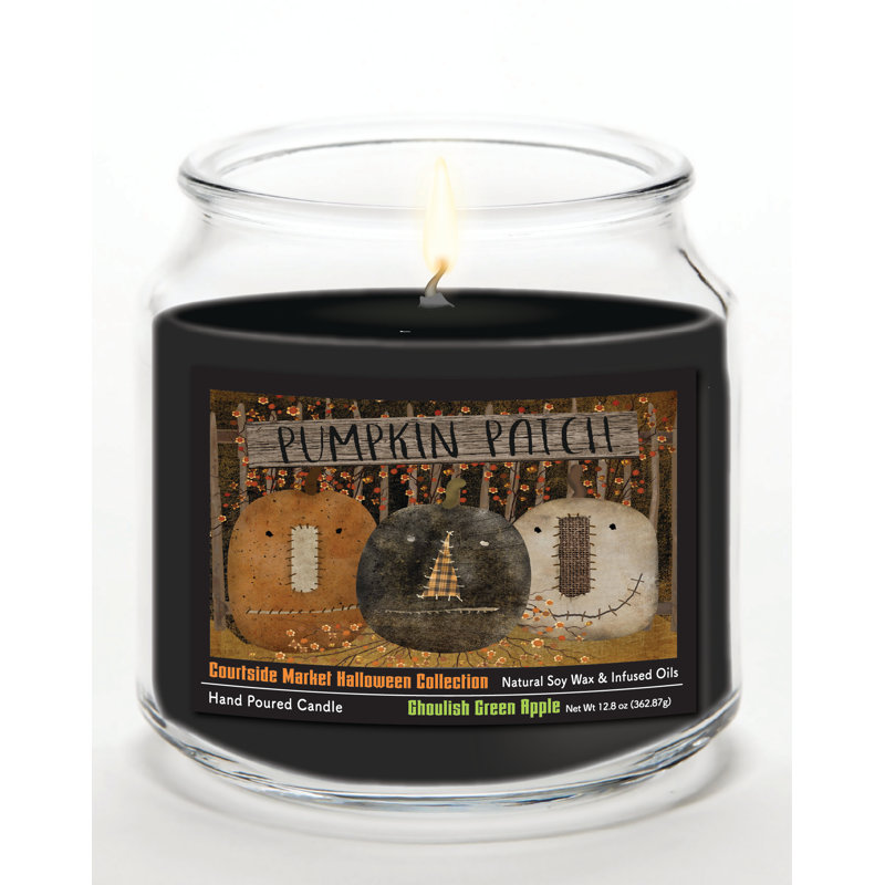 Bougie en pot de verre de 400 g (14 oz) « Pumpkin Patch » avec couvercle en métal argenté brossé