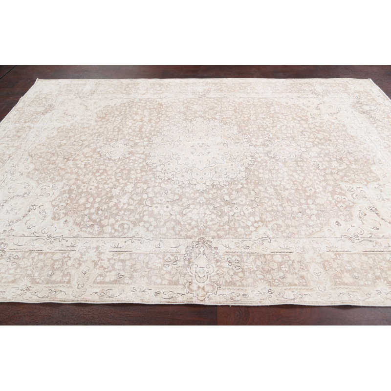 One-of-a-Kind 6'9" X 9'5" 1950s Wool Area Rug in Ivory