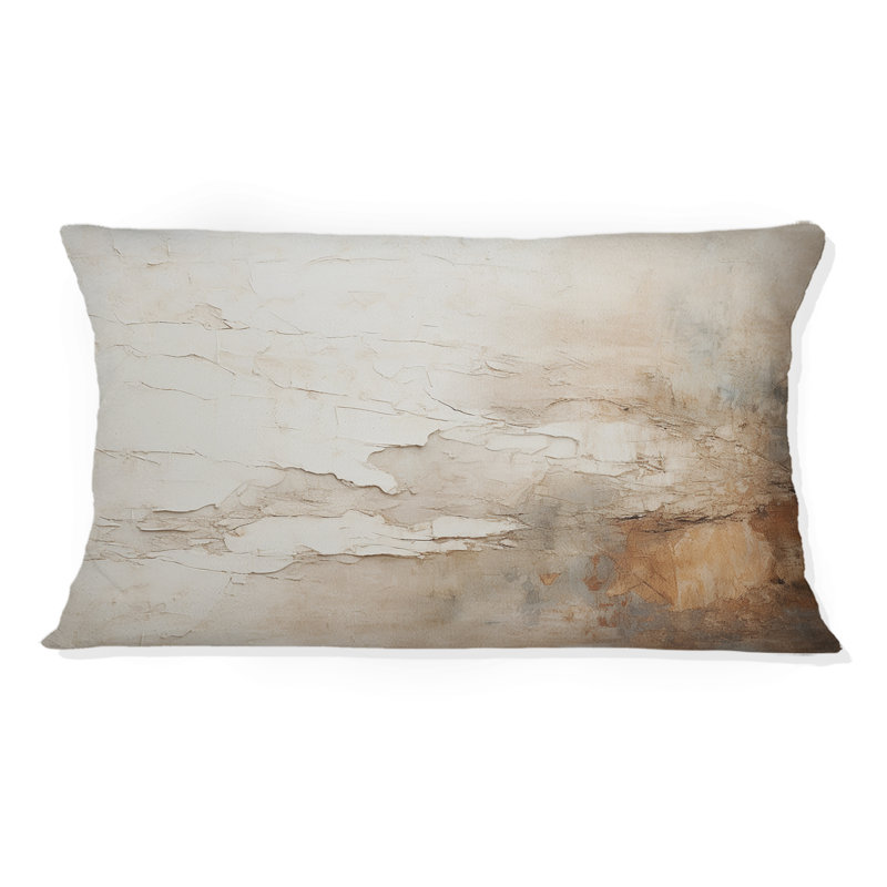 Coussin décoratif beige et brun avec peinture abstraite