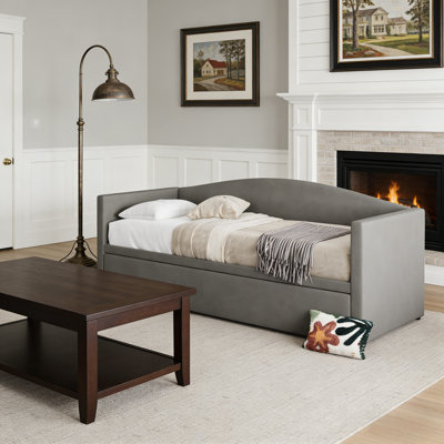 Upholstered Daybed With Pop Up Trundle, Twin To King Size Velvet Fabric Sofa Bed