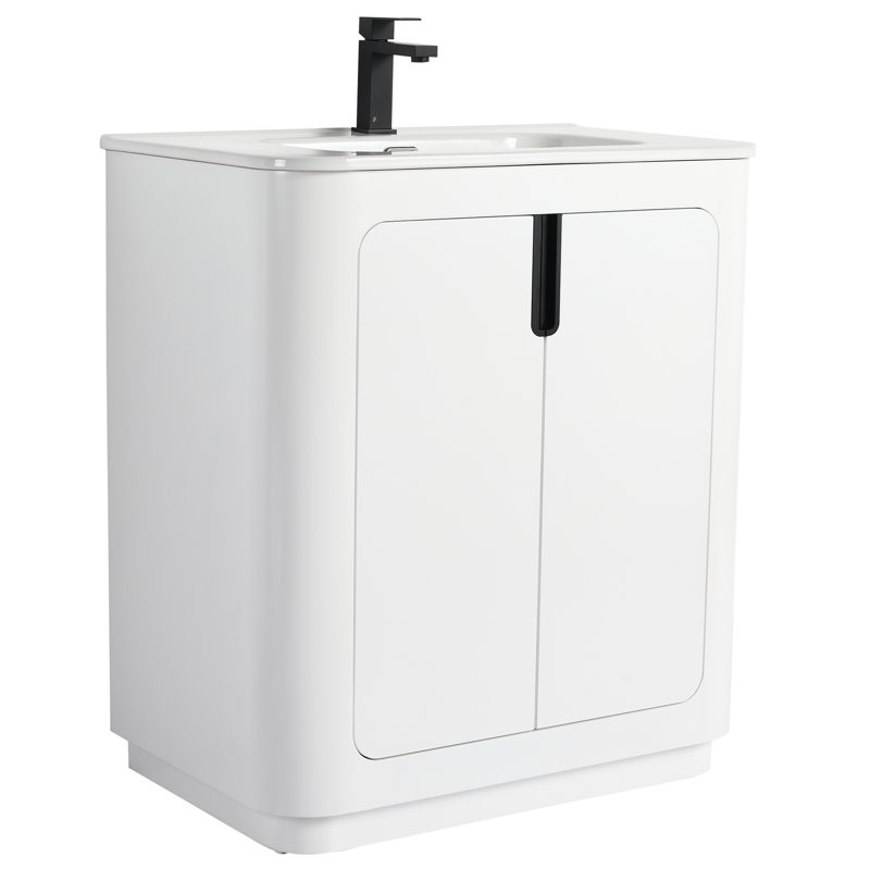 Atticus 30 Inch Bathroom Vanity with Sink, White/Black