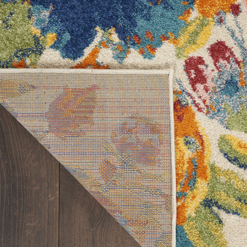 Tapis ivoire traditionnel à motif floral Lakenya, Rectangle 7 pi 10 po x 9 pi 10 po