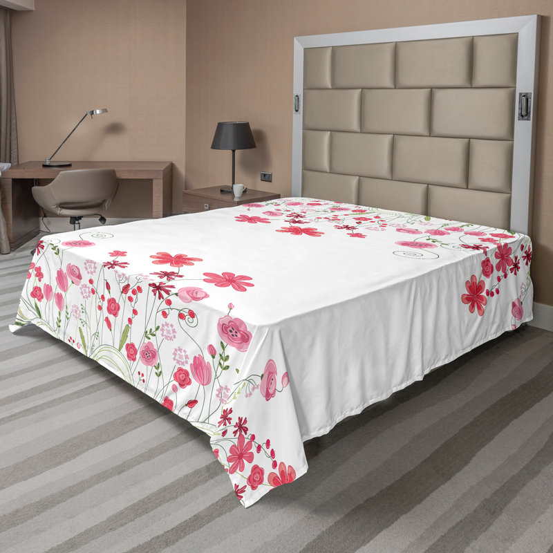 Ambesonne Orient Top Flat Sheet Mosaic Motifs, California King Flat Sheet, Pink/Green/White Floral