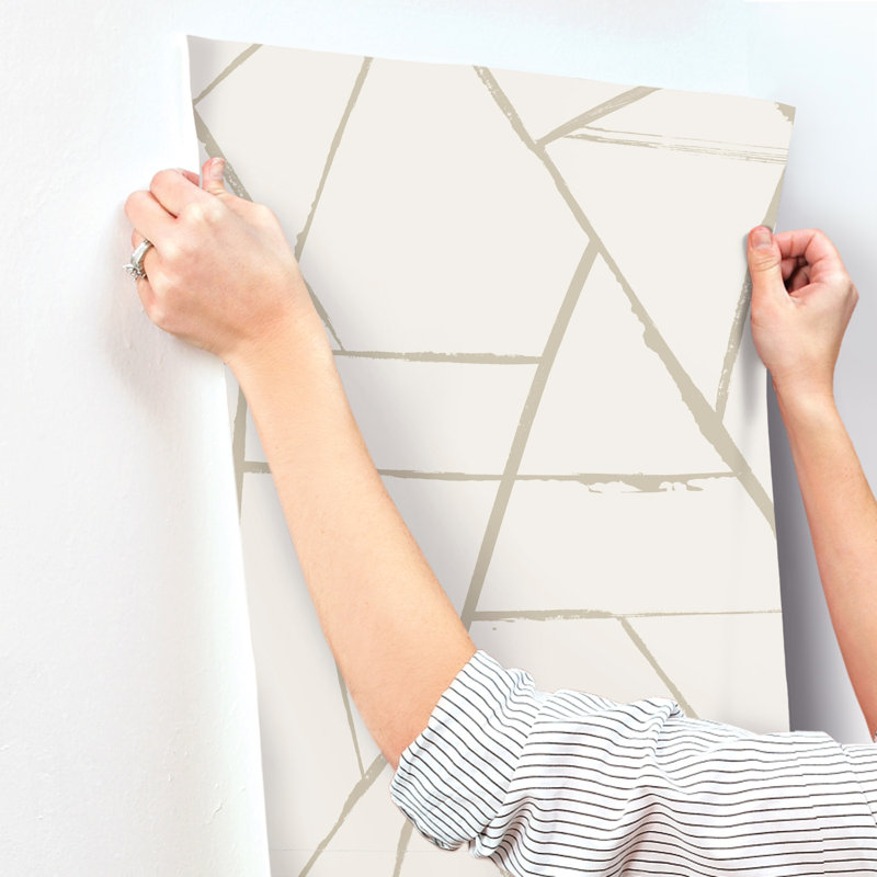 Geometric Wallpaper Double Roll, Beige Metallic
