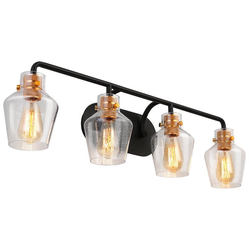 Annie Black and Gold Bathroom Dimmable Vanity Light Clear Seeded Glass Shade, 4