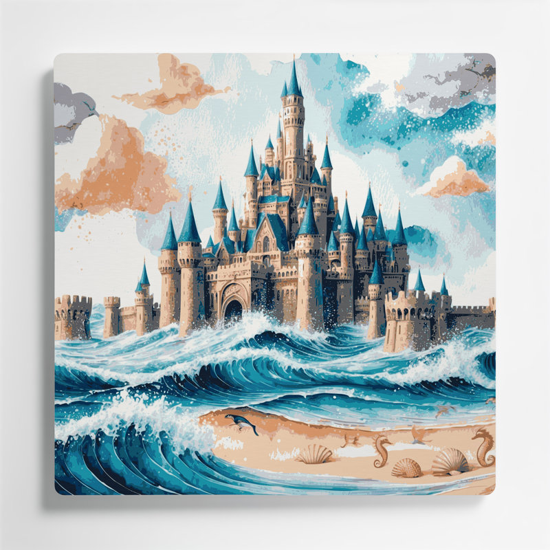 Art mural blanc en métal Coastal Sandcastle, H 8 po x l 8 po