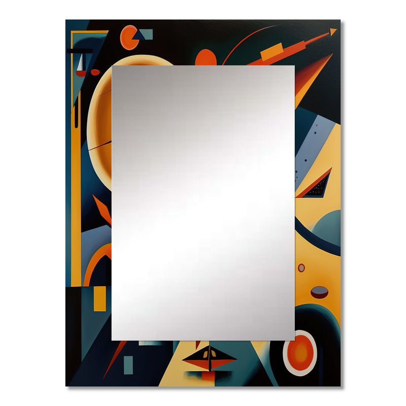 Multicolore géométrique formes orange III - miroir décoratif géométrique, grand miroir mural moderne, art imprimé en métal