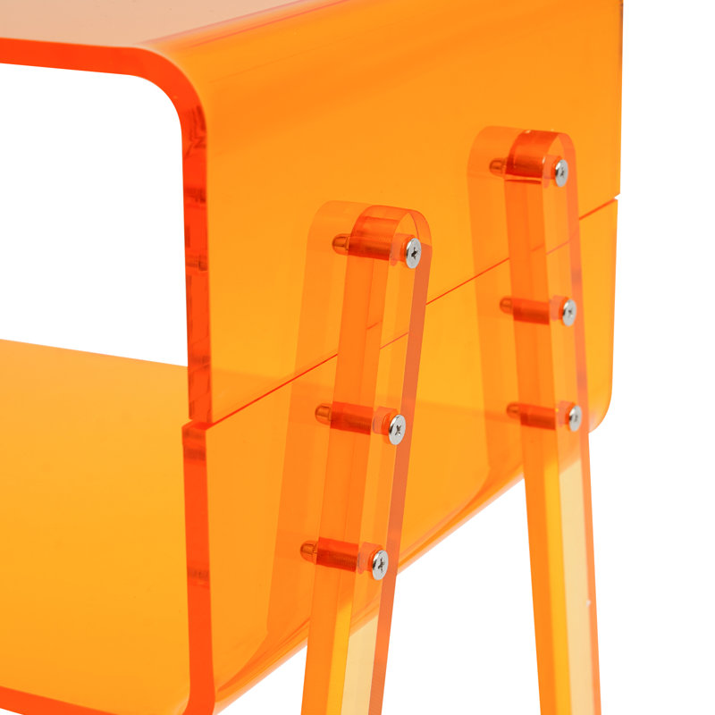 Table d'appoint en acrylique transparent avec tablette de rangement ouverte, Orange