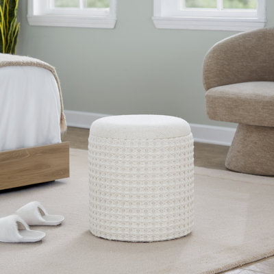 Repose-pieds de rangement en laine ivoire 18 po avec texture tissée 3D | Idée de cadeau