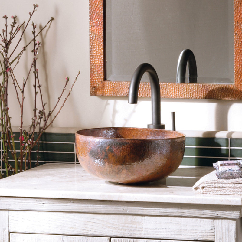 Tempered Copper Metal Circular Vessel Bathroom Sink