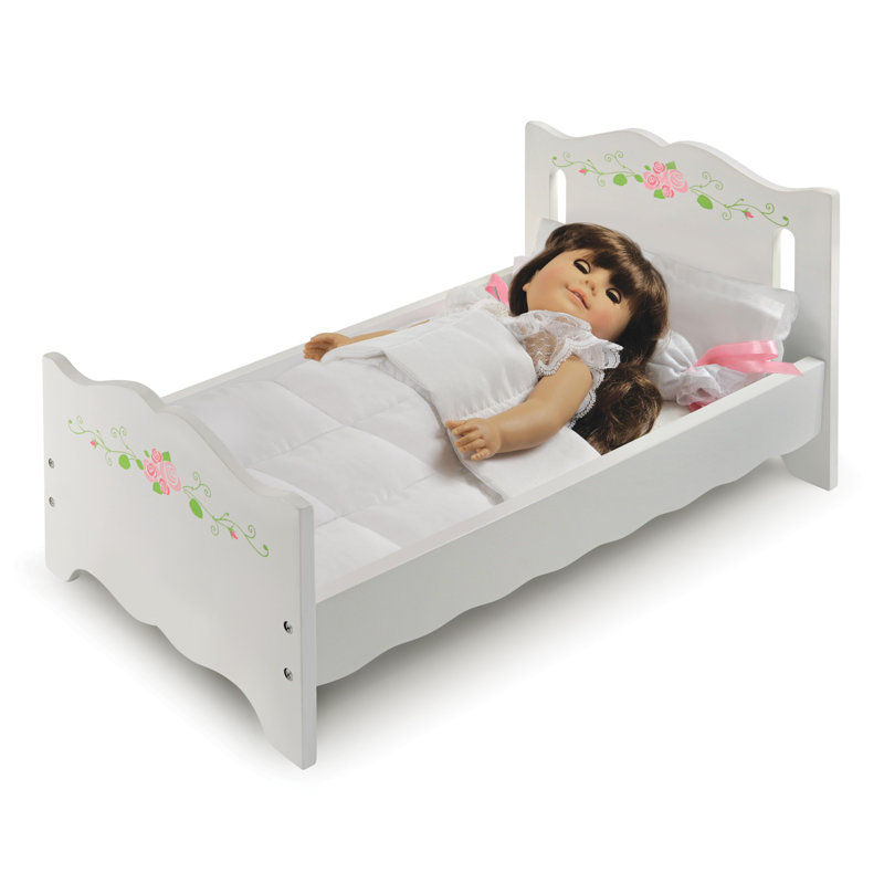 Doll Bed with Bedding and Free Personalization Kit - White Rose