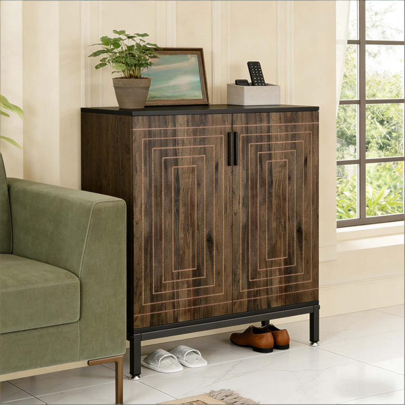Modern Style 5-Tier Hall Cabinet Organizer With Geometric Doors And Adjustable Shelves, Ideal For Entryway And Bedroom Storage.