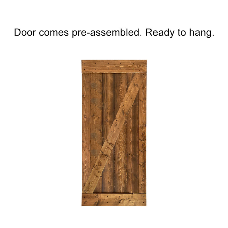 Porte de grange à panneaux en bois et métal Z Series sans trousse de quincaillerie d'installation, 38 po x 84 po, Noyer