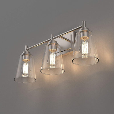 3 Lights Bathroom Vanity Light Fixtures Over Mirror, Modern Wall Sconces For Living Room, Clear Glass Shade, Oil Rubbed Bronze Finish, Indoor Wall Lamp, E26 Base, Bulb Not Included