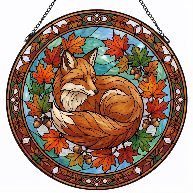 Panneau de vitrail Fox Autumn, H 7,8 po