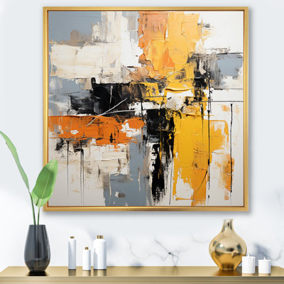 Art abstrait sur toile, collage abstrait jaune et noir II