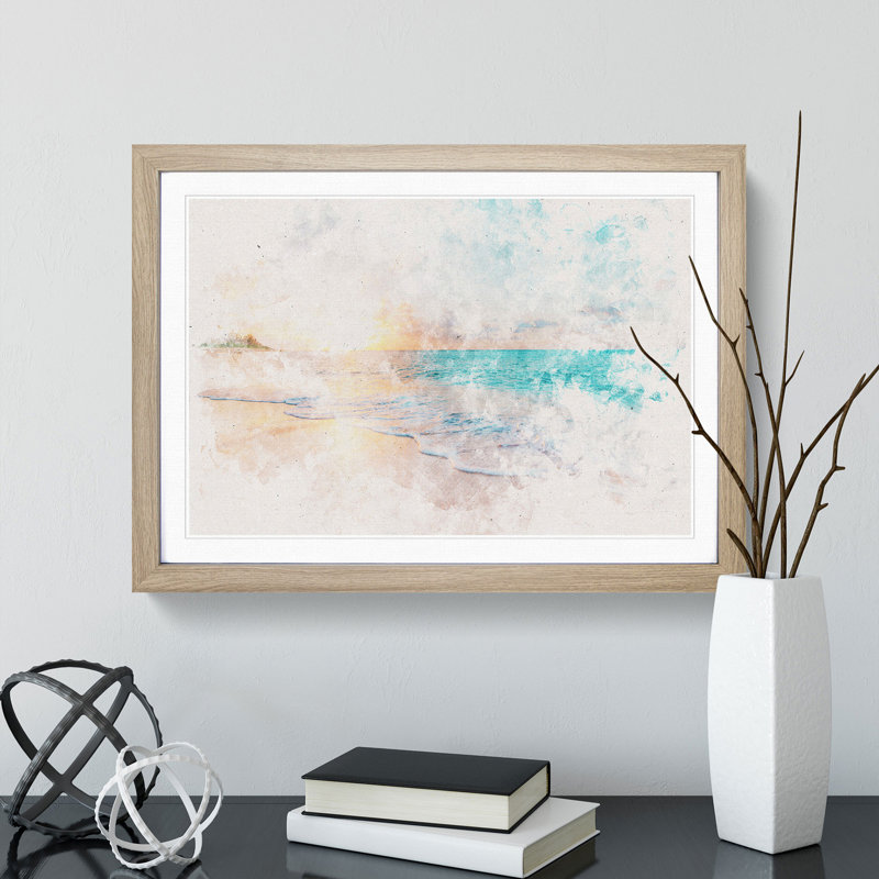 North Shore Beach Hawaii - Picture Frame Graphic Art Print, Oak Framed, 24cm H x 33cm W x 2cm D