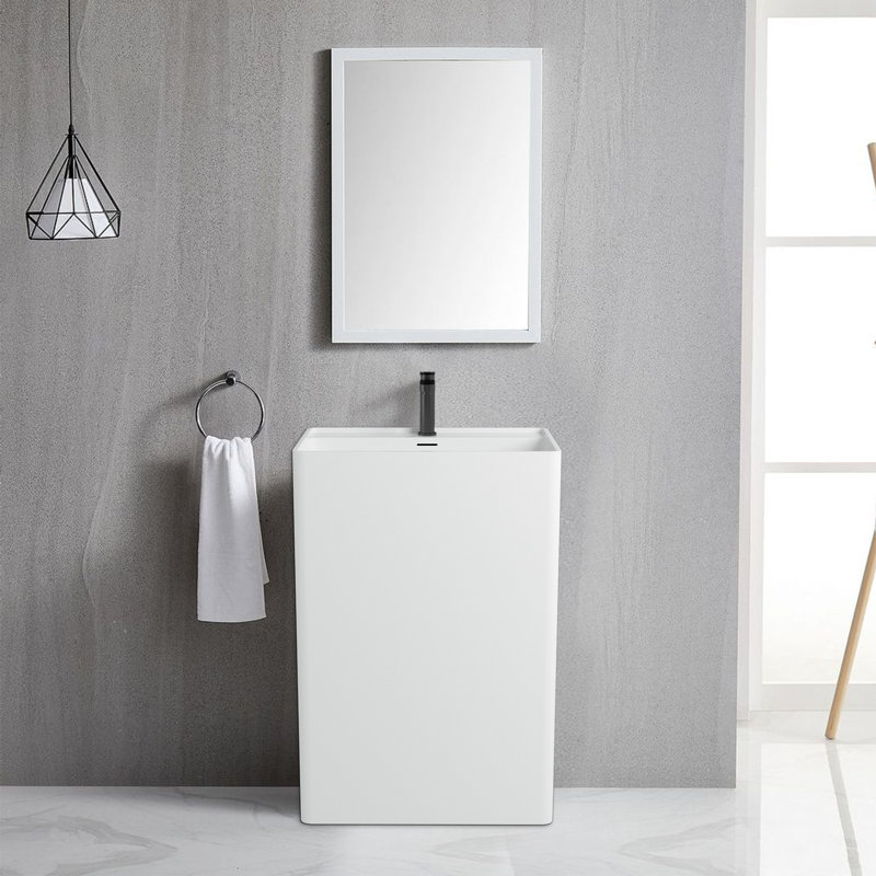 35'' Tall Stone Resin Rectangular Pedestal Bathroom Sink with Overflow