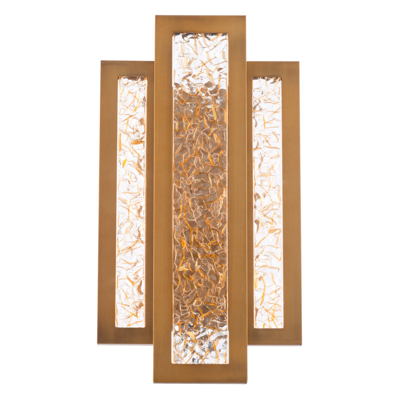 Aged Brass Triptych LED Sconce with Art Glass Panes