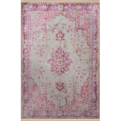 Pink Themed Traditional Motif Patterned Creative Vintage Decorative Machine Washable Rug