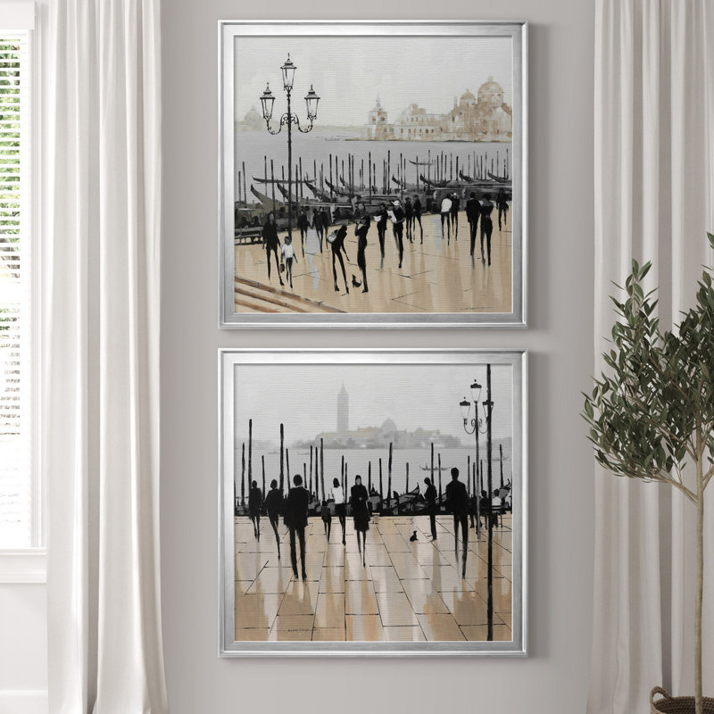 «Quiet Gondolas I», ensemble de 2 reproductions d'art graphique, H 17,5 po x l 35 po x P 1,5 po, Toile encadrée argentée