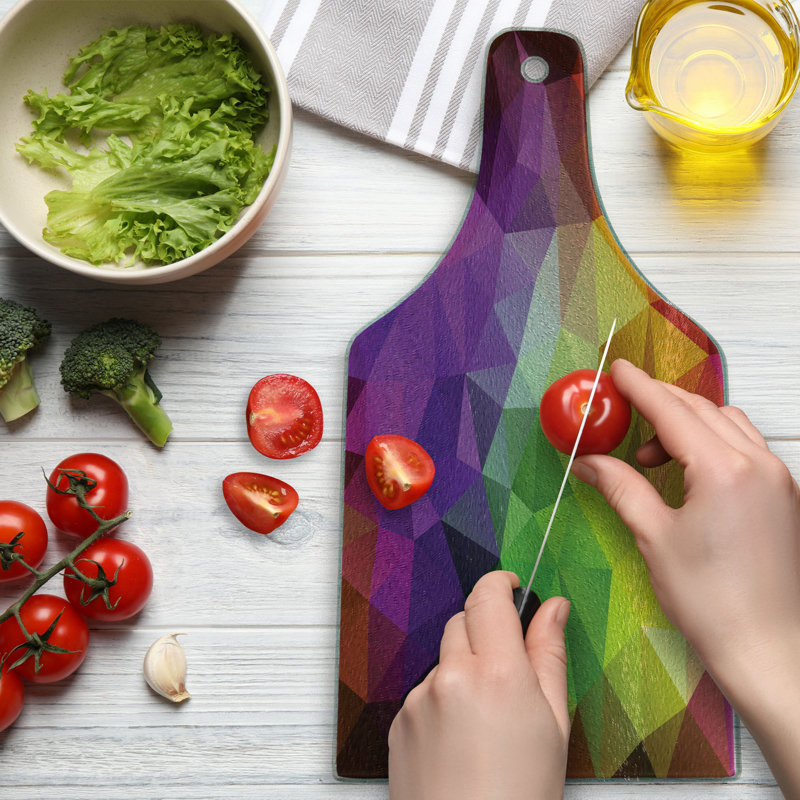 Ambesonne Colorful Tempered Glass Cutting Board Geometry Shape Polygon Multicolor
