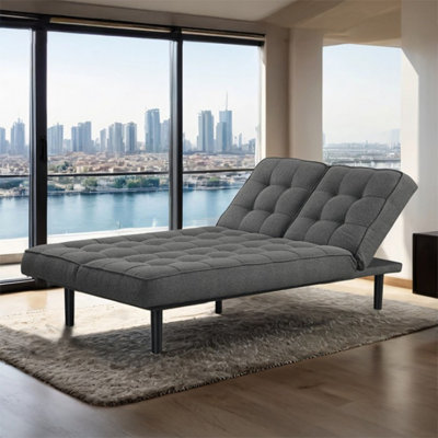 Futon Sofa Biscuit Tufting Seat Back 1Pc Sofa Adjustable Headrest Converts To Chaise Couch