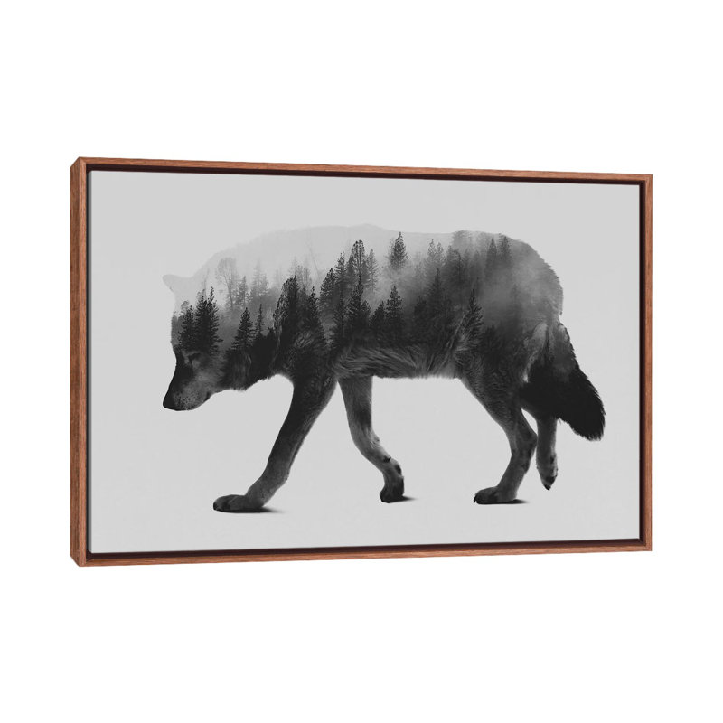«The Wolf I in B&W» par Andreas Lie - impression d'art graphique, Toile avec cadre en bois classique