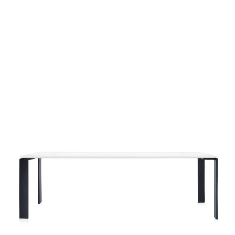 Four Metal Base Dining Table, 28" H x 88" W x 31" D, White Top/Black Base