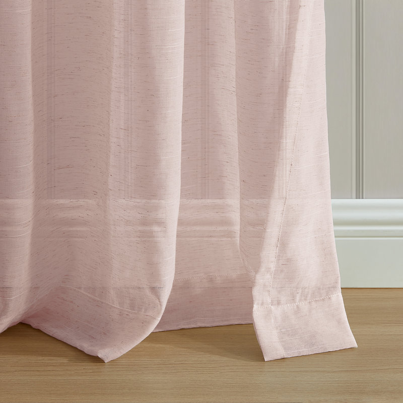 Panneau de rideau transparent en lin Devasya, L 52 po x L 84 po, Rougir