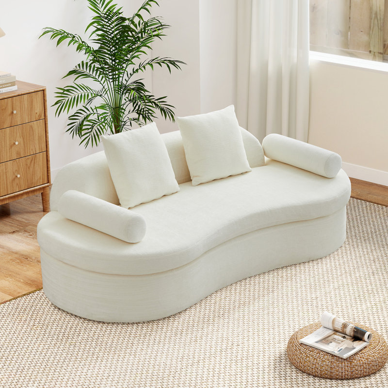 Boneless 77.95'' Modern Sectional Sofa, 2-Seater Curved Chenille Loveseat, White