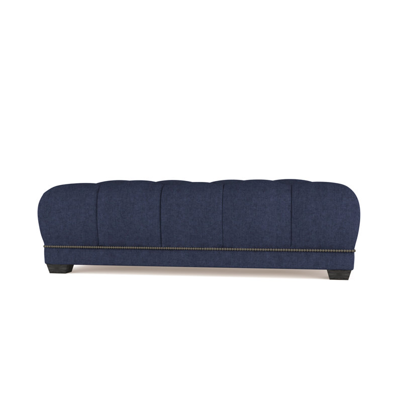 Hudson Ottoman, Plush Velvet Blue Print, Weathered