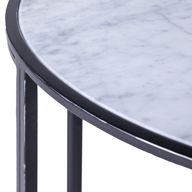 Paris Marble Drum End Table, Deep Ocean