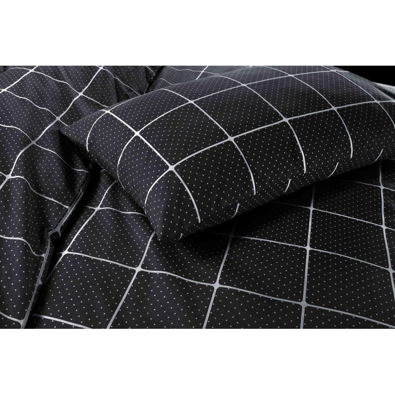 Aceline Cotton Blend Duvet Cover Set with Pillowcases Included, Single - 1 Pillowcase (50 x 75cm), Black