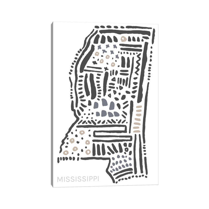 Mississippi par déclaration de biens - reproduction de dessin sur toile tendue, H 26 po x l 18 po x 1,5 po