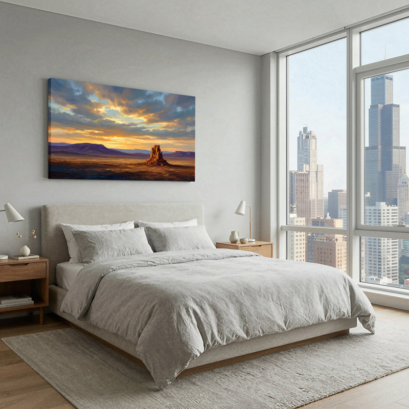 «Red Rock Formation In Golden Desert», art mural sur toile, L 32 po x H 16 po