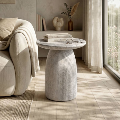 Fulcher Stone-Like 17"W Pedestal End Table with Travertine Effect