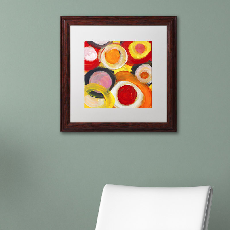 Colorful Abstract Circles Acrylic Painting in Brown Frame