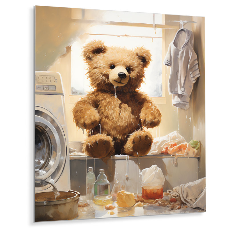 «Bear Laundryroom Bubbles 1» - Art mural en métal, H 40 po x l 30 po x P 1,5 po