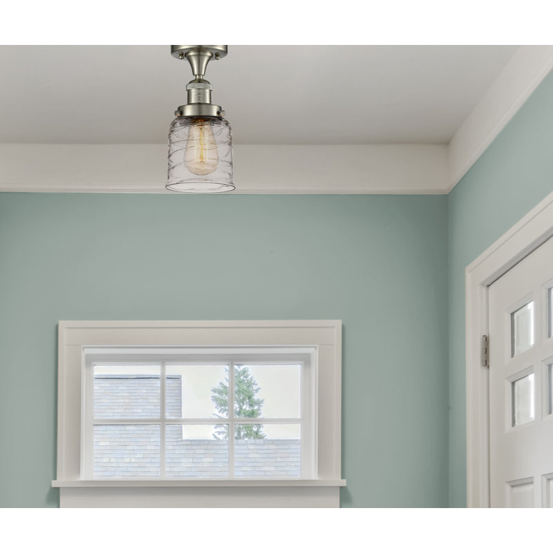 Archambault Glass Semi Flush Mount, No Bulb Included, Brushed Satin Nickel, Clear Deco Swirl